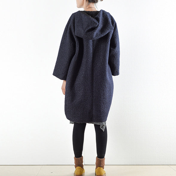 Drune | Mäntel 2025 marineblaue Wollmäntel Übergröße süße Jacke Frauen Drune | Hoodie-Mantel