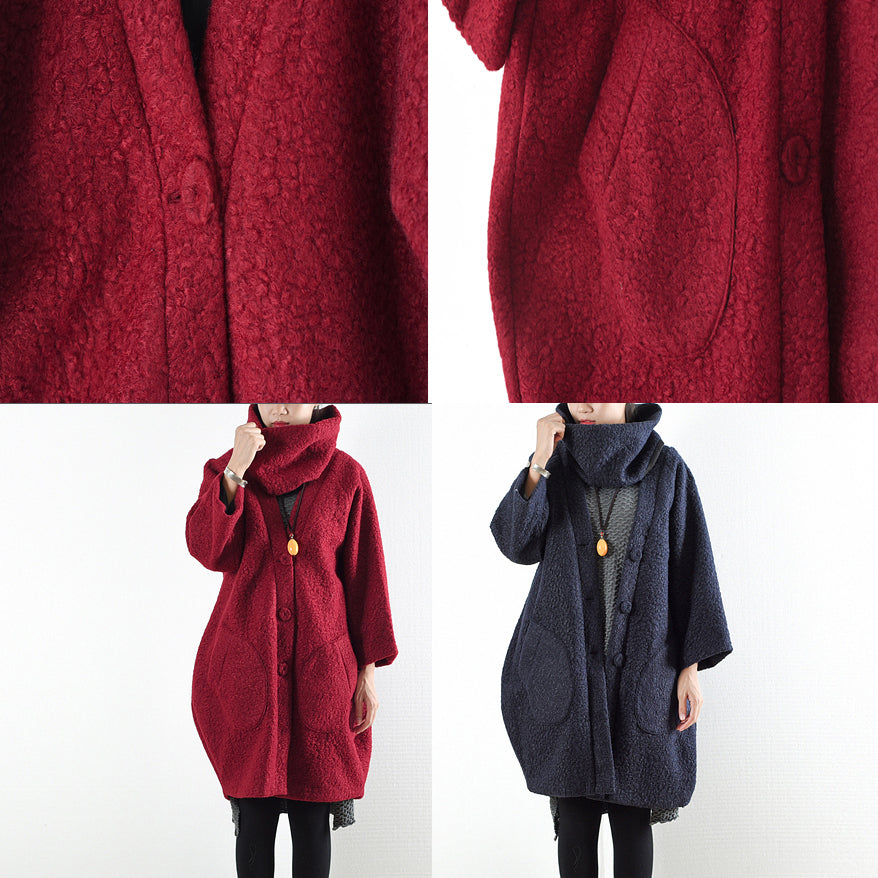 Drune | Mäntel 2025 marineblaue Wollmäntel Übergröße süße Jacke Frauen Drune | Hoodie-Mantel
