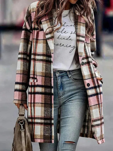 Drune | Winter Damen Revers Karo Wollmantel