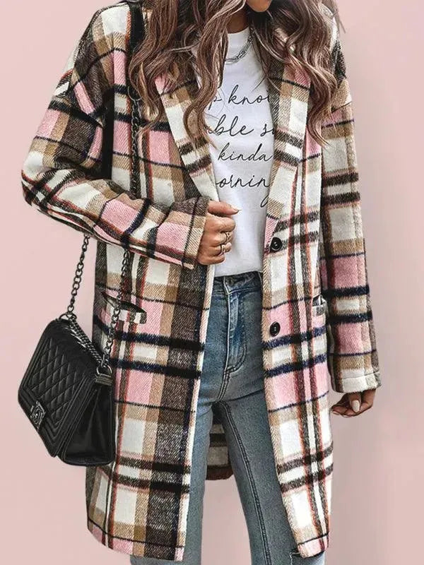 Drune | Winter Damen Revers Karo Wollmantel