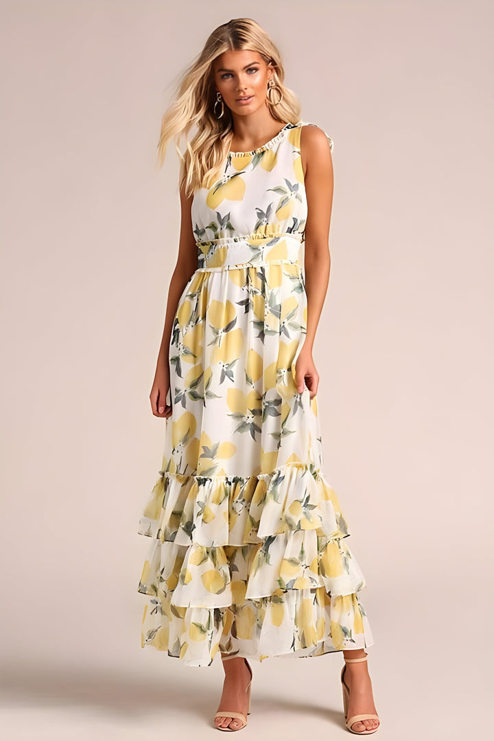 Drune | Gestufte Volant Ärmlose Maxi Sommerkleid Berlina