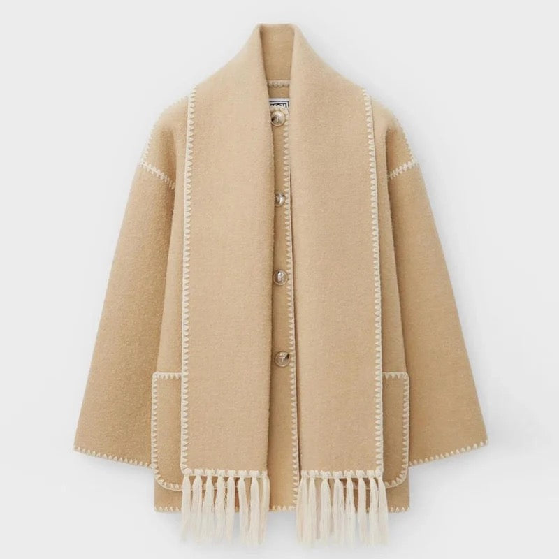 Drune | Mantel Poncho-Stil - Oversized Passform - Wollmischung - Hoher Kragen - 3/4 Ärmel