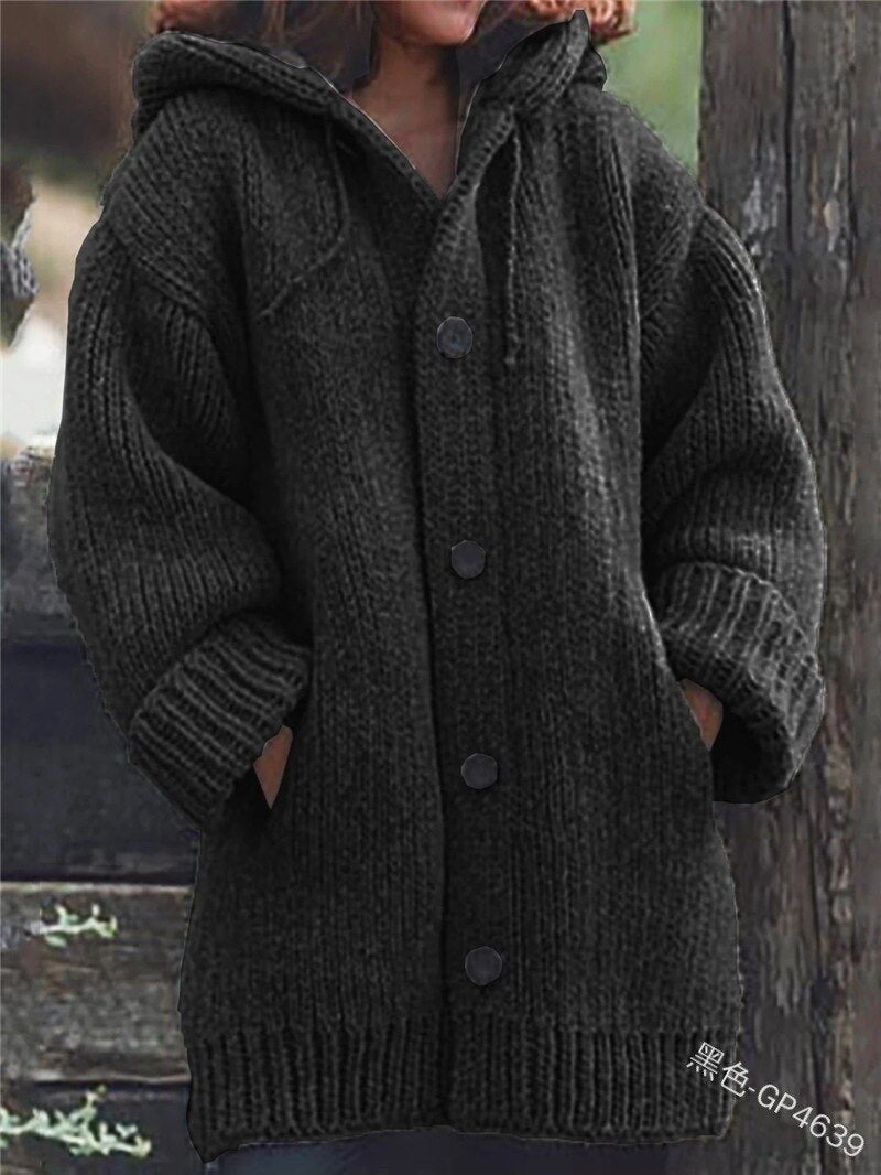 Drune | Hutkragen Schlichte, locker sitzende, langärmelige Strickjacke