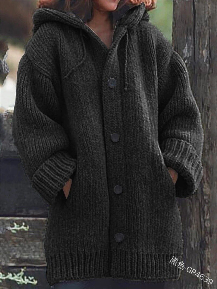 Drune | Hutkragen Schlichte, locker sitzende, langärmelige Strickjacke