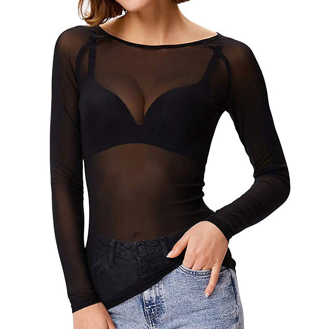 Drune | Transparentes Mesh Langarmtop für Damen
