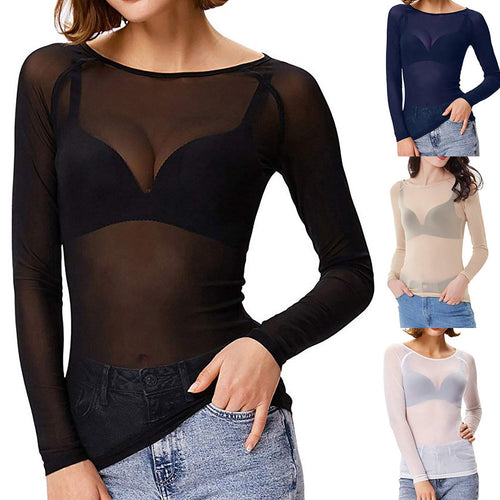 Drune | Transparentes Mesh Langarmtop für Damen