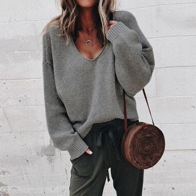Drune | Lose V-Ausschnitt Stricktop Pullover