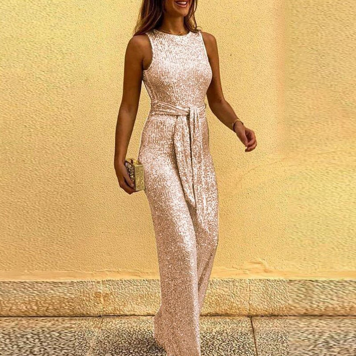 Drune - Damen Einfarbiger Jumpsuit mit Pailletten, Elegant & Figurbetont