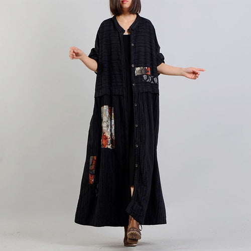 Drune | schwarzer Mantel Oversize Stehkragen baggy Wintermantel Mode Patchworkjacken