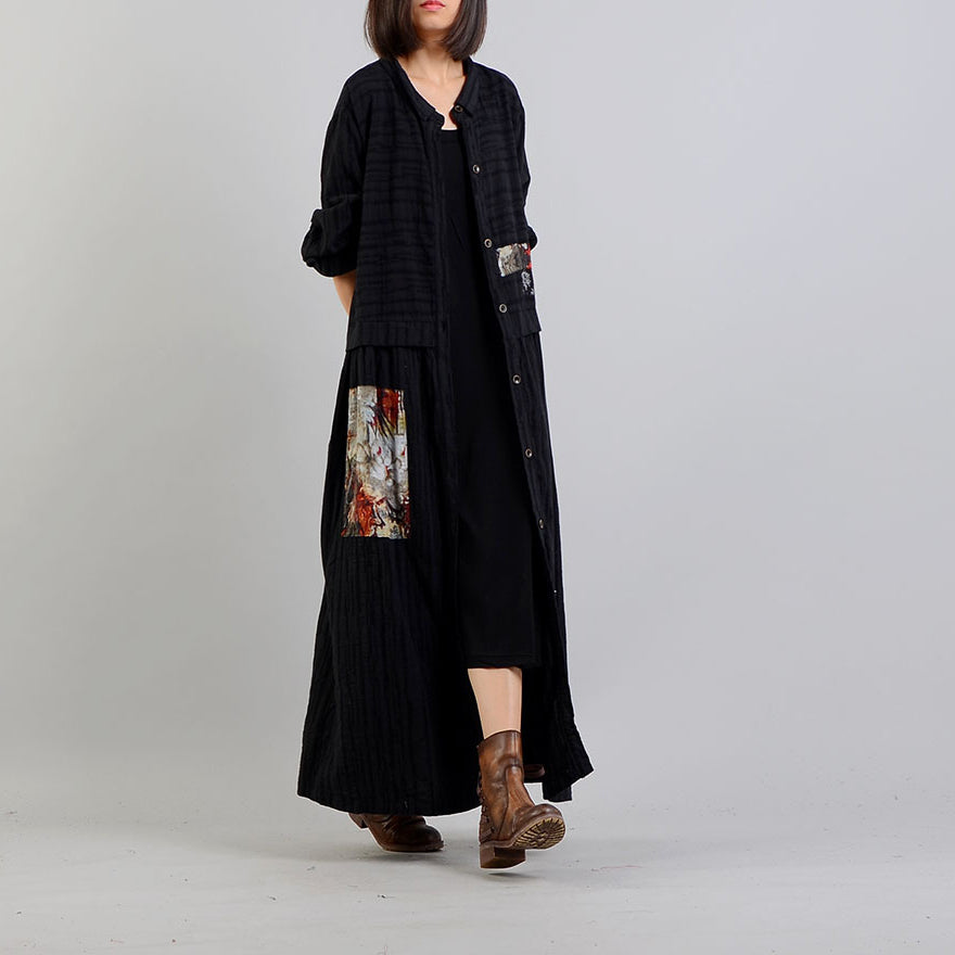 Drune | schwarzer Mantel Oversize Stehkragen baggy Wintermantel Mode Patchworkjacken