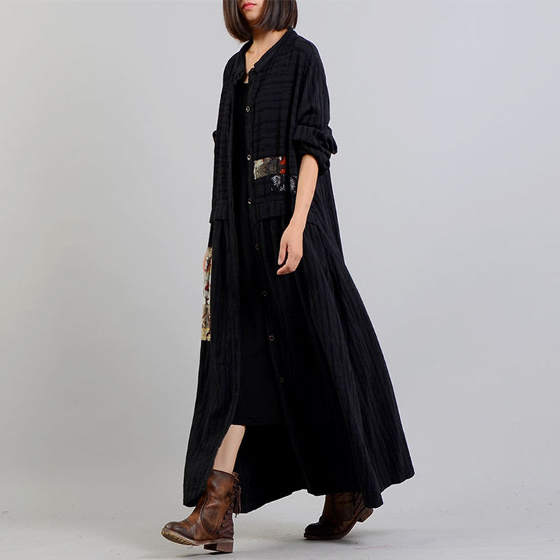 Drune | schwarzer Mantel Oversize Stehkragen baggy Wintermantel Mode Patchworkjacken