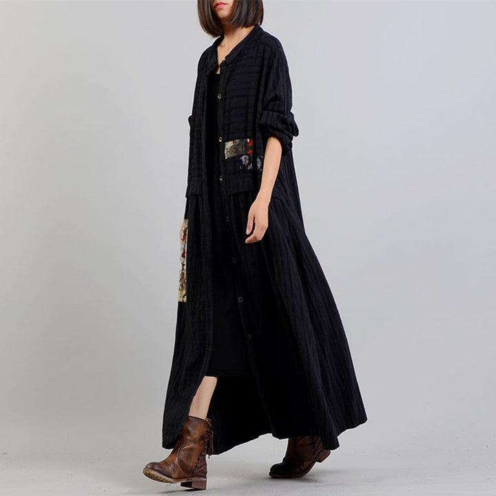 Drune | schwarzer Mantel Oversize Stehkragen baggy Wintermantel Mode Patchworkjacken