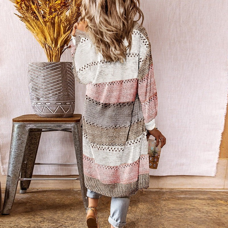 Drune | Mehrfarbiger, Langer Strickjacke Für Damen