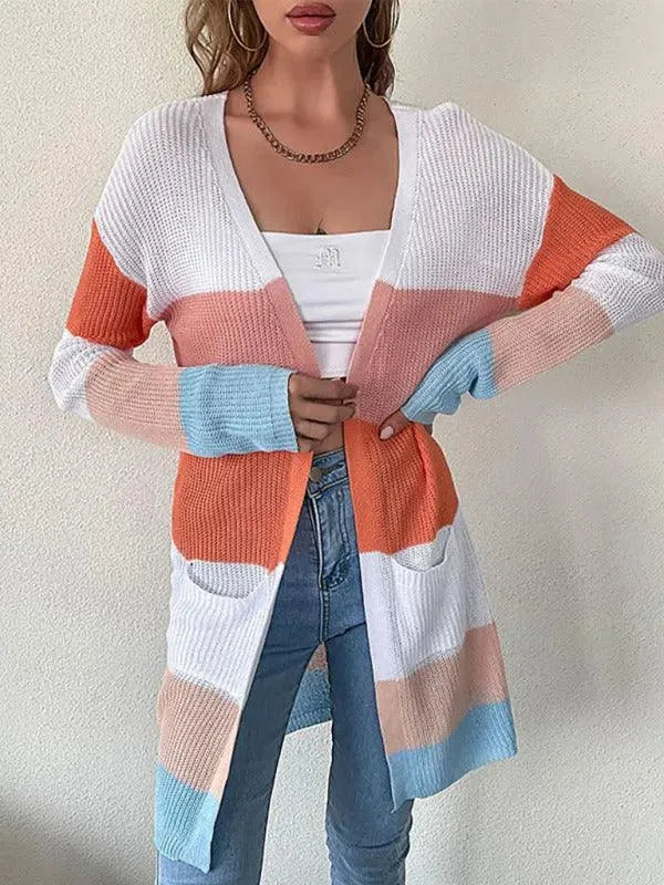Drune | Freizeit Block Gestreifter Strickjacke Pullover