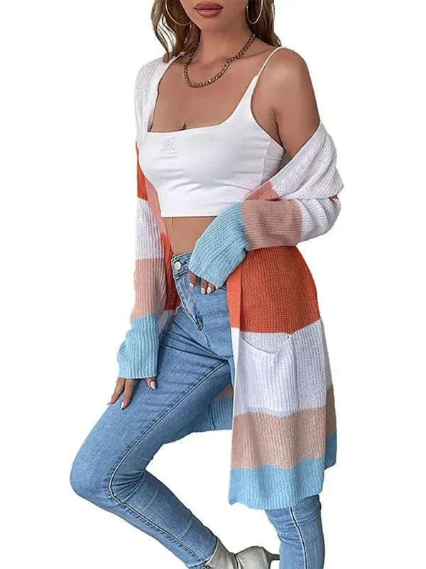 Drune | Freizeit Block Gestreifter Strickjacke Pullover
