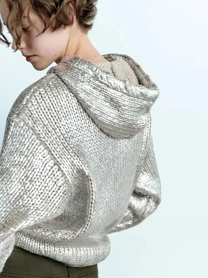 Drune | Schicker Damen-Kapuzenpullover Mit Metallic-Rippbesatz Und Folie