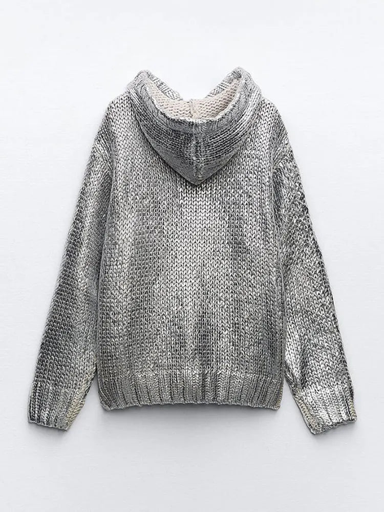 Drune | Schicker Damen-Kapuzenpullover Mit Metallic-Rippbesatz Und Folie
