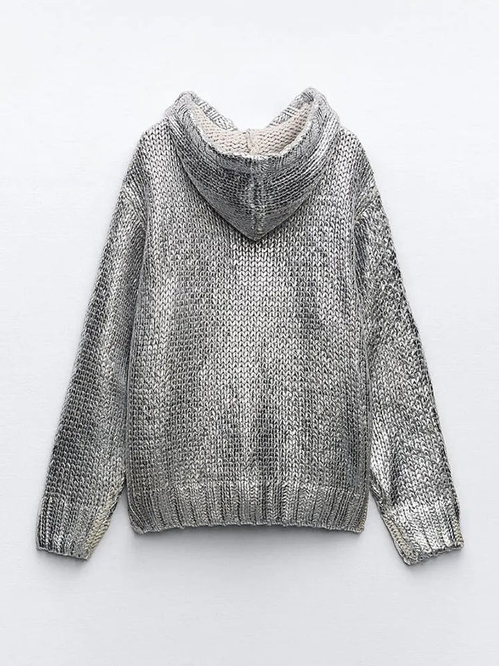 Drune | Schicker Damen-Kapuzenpullover Mit Metallic-Rippbesatz Und Folie