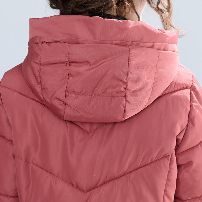 Drune | neuer schwarzer trendiger Plus-Size Kapuzen-Steppmantel Drune | Taschen mit Reißverschluss Baumwollmäntel