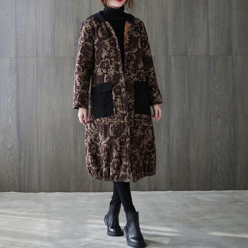 Drune | Oversize Wintermäntel Schokoladendruck Kapuzen Taschen Mäntel
