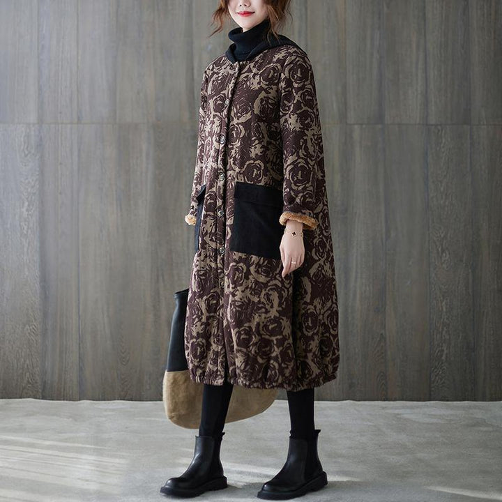Drune | Oversize Wintermäntel Schokoladendruck Kapuzen Taschen Mäntel