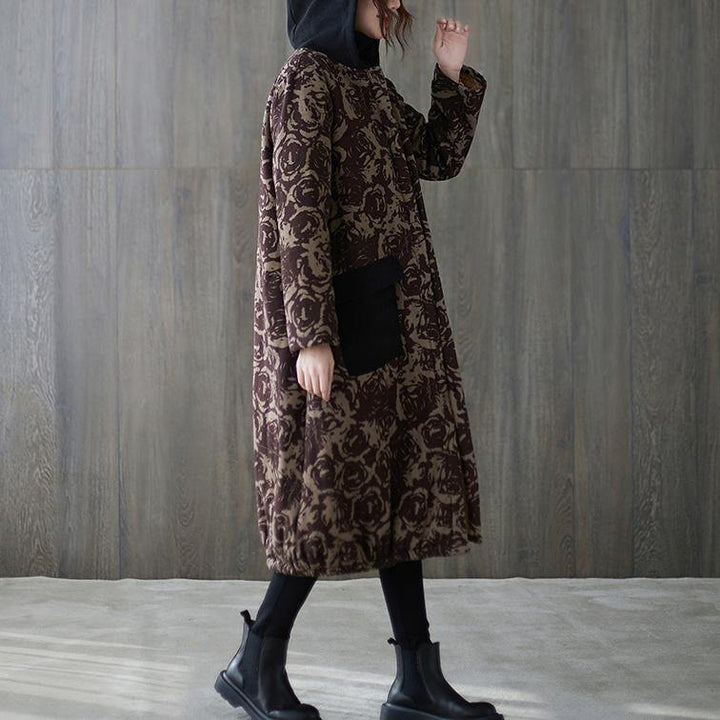 Drune | Oversize Wintermäntel Schokoladendruck Kapuzen Taschen Mäntel