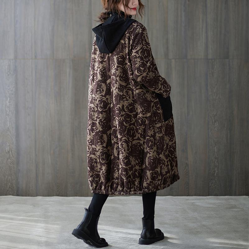 Drune | Oversize Wintermäntel Schokoladendruck Kapuzen Taschen Mäntel