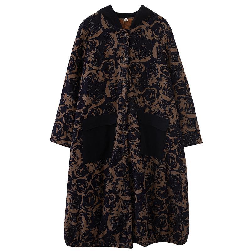 Drune | Oversize Wintermäntel Schokoladendruck Kapuzen Taschen Mäntel