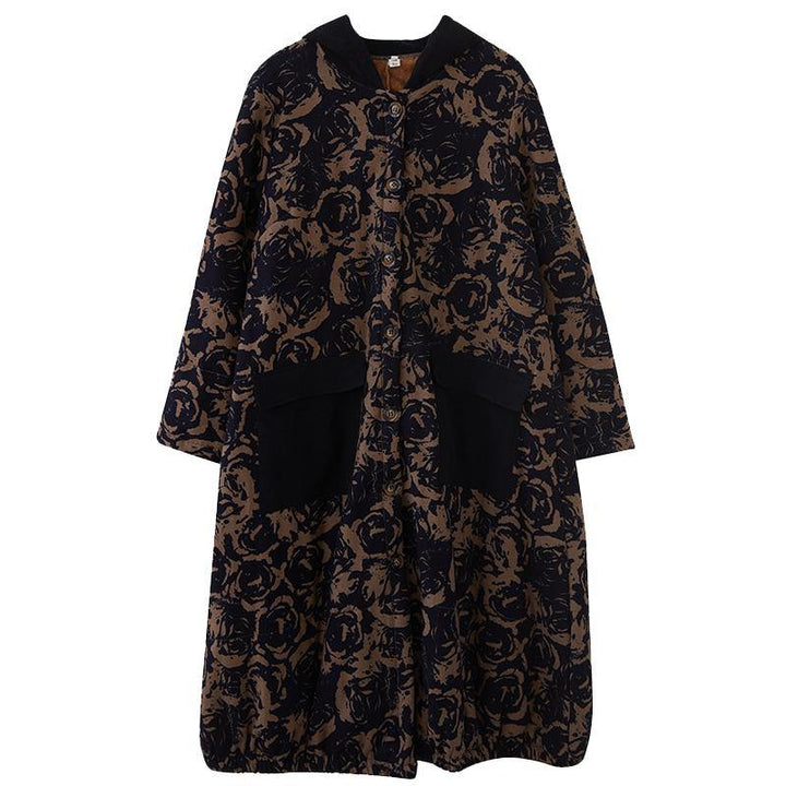 Drune | Oversize Wintermäntel Schokoladendruck Kapuzen Taschen Mäntel