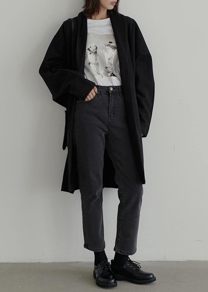 Drune | Oversize Winterjacken schwarz Batwing-Ärmel Taschen wollene Outerwear