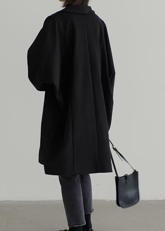Drune | Oversize Winterjacken schwarz Batwing-Ärmel Taschen wollene Outerwear