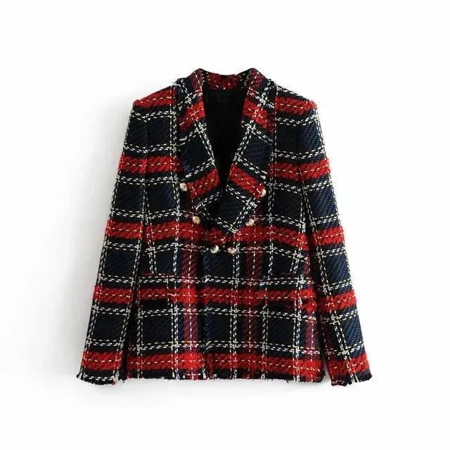 Drune | Damen Karierter Tweed-Blazer Damen - Casual - Karierte