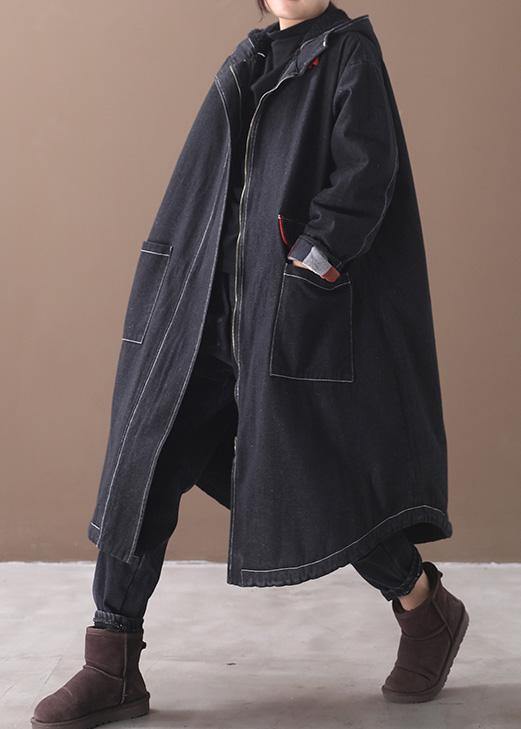 Drune | Plus-Size-Bekleidung Jacken & Mäntel Kapuzenübermantel Denim Schwarz zwei Taschen Parkas für Drune