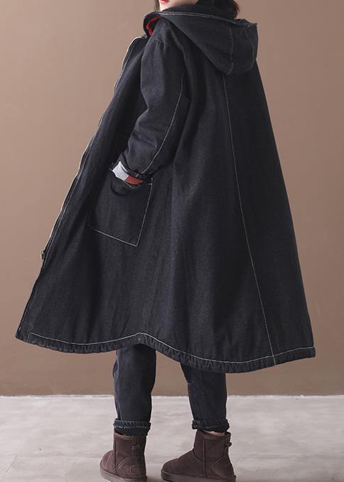 Drune | Plus-Size-Bekleidung Jacken & Mäntel Kapuzenübermantel Denim Schwarz zwei Taschen Parkas für Drune
