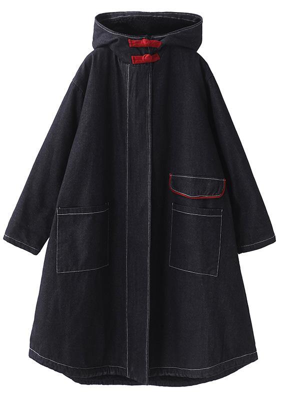 Drune | Plus-Size-Bekleidung Jacken & Mäntel Kapuzenübermantel Denim Schwarz zwei Taschen Parkas für Drune