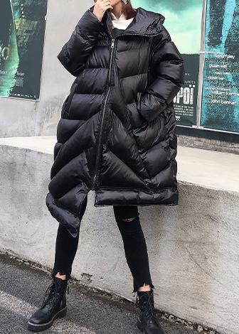 Drune | Plus-Size Wintermäntel schwarze Kapuze Reißverschluss Damen Parkas