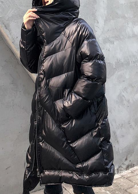 Drune | Plus-Size Wintermäntel schwarze Kapuze Reißverschluss Damen Parkas