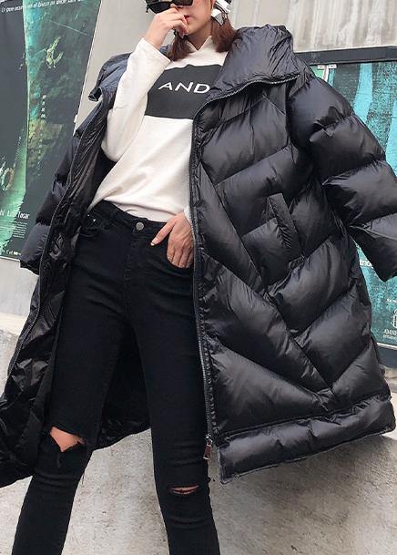Drune | Plus-Size Wintermäntel schwarze Kapuze Reißverschluss Damen Parkas