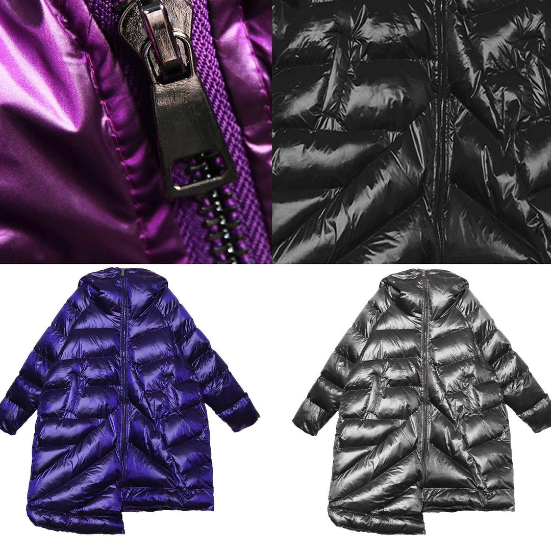 Drune | Plus-Size Wintermäntel schwarze Kapuze Reißverschluss Damen Parkas