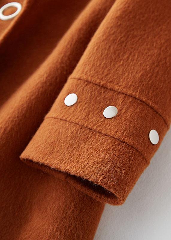 Drune | trendige Plus-Size mittelgroße Jacken Mantel braun Reverskragen Wollmäntel