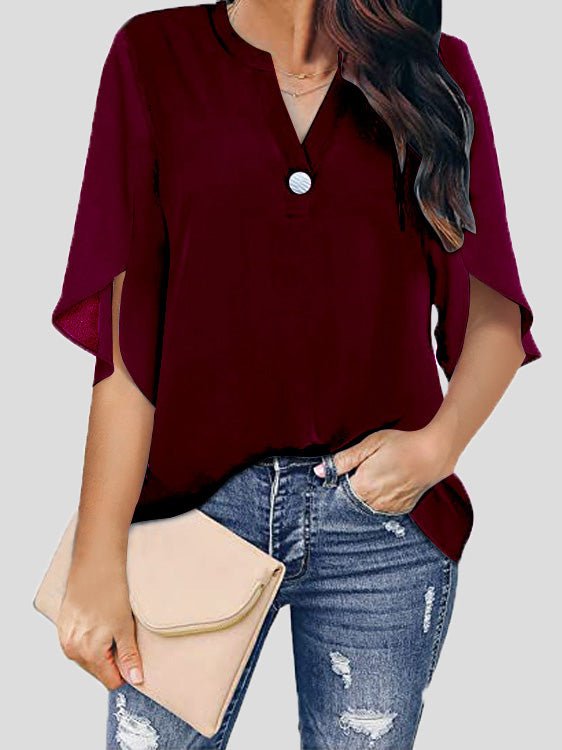 Drune | Frauen Blusen Lässig V-Ausschnitt Kurzarm Chiffon Bluse