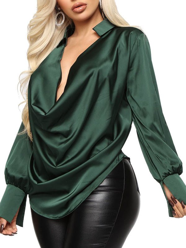 Drune | Damen Blusen Sexy V-Ausschnitt Satin Bluse