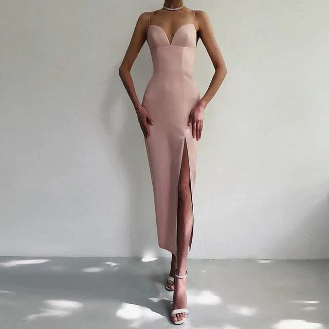 Drune | Midikleid Mit V-ausschnitt Und Spaghettiträgern