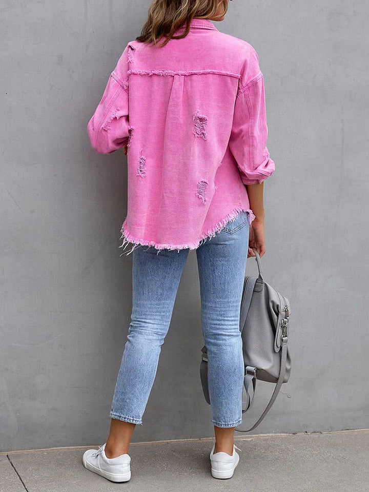 Drune | Damenjacken Mittel Lange Tattered Loose Denim Jacke