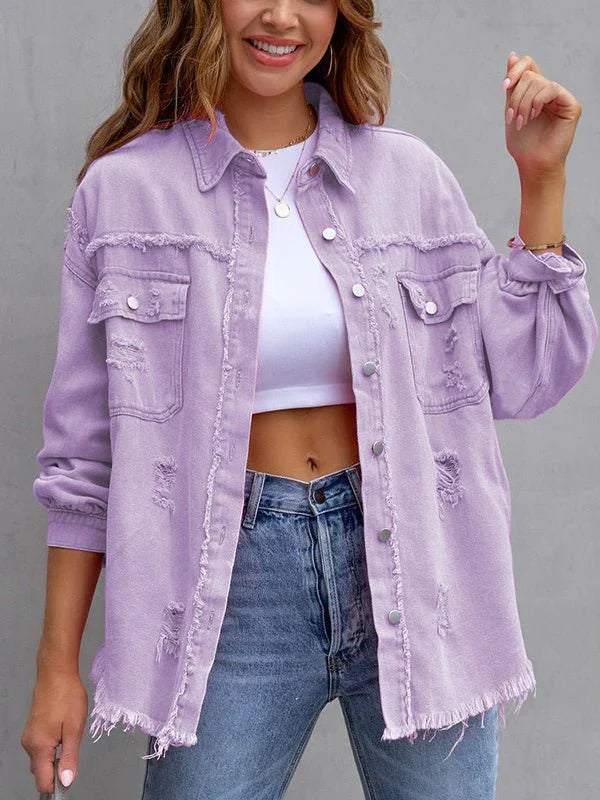 Drune | Damenjacken Mittel Lange Tattered Loose Denim Jacke
