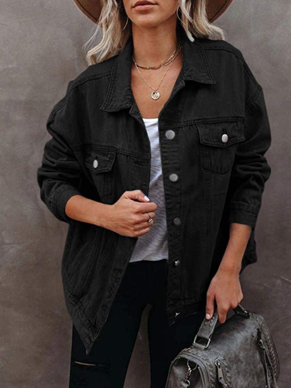 Drune | Damenjacken Einfarbig Klappentasche Knopf Denim Jacke