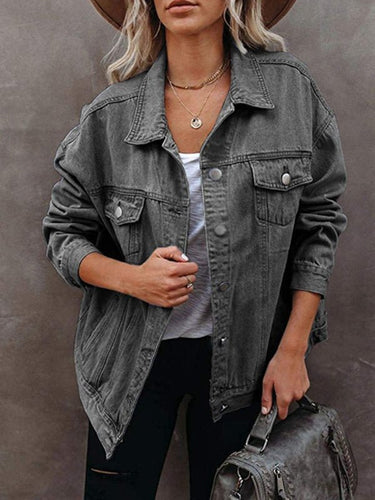 Drune | Damenjacken Einfarbig Klappentasche Knopf Denim Jacke
