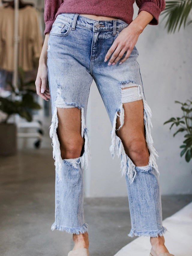Drune | Damen Jeans gewaschen gerissen Taschen Jeans