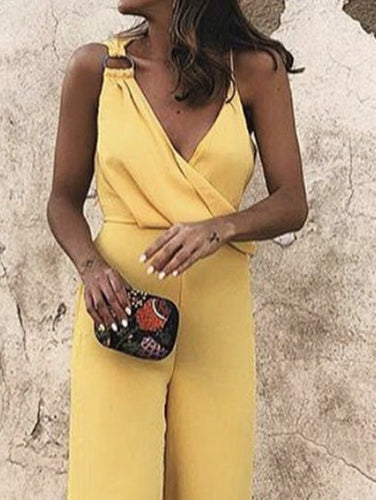 Drune | Damen Playsuits Lässig V-Ausschnitt Sling Ärmellos Playsuit
