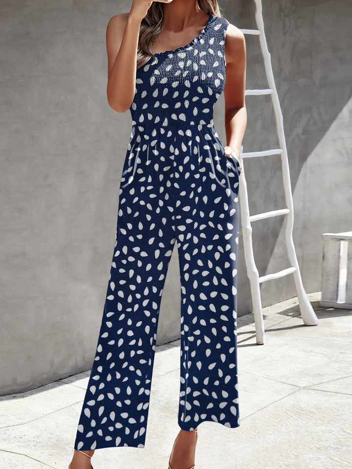 Drune | Damen Jumpsuits Gedruckt Ein Schulter Breite Bein Jumpsuit